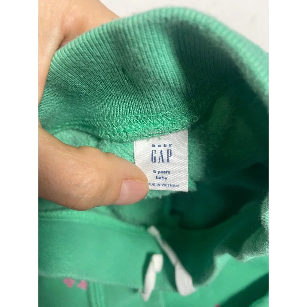 Gap Joggers Kids 5 Years Green Floral Fleece Sweatpants Casual Loungewear